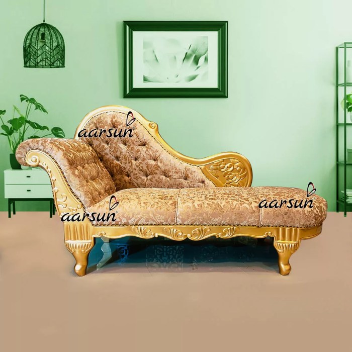 Designer chaise lounge furniture with golden frame