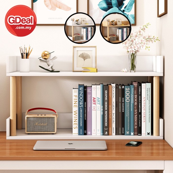 Desk with integrated 4-shelf bookcase, Natural Exclusive bookshelf furniture with fold-out desk