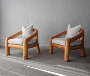 Pair of Oversized Sculptural Solid Maple Lounge Chairs For Sale at 1stDibs