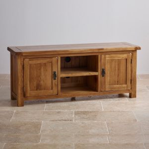 Solid oak TV unit furniture with drawers
